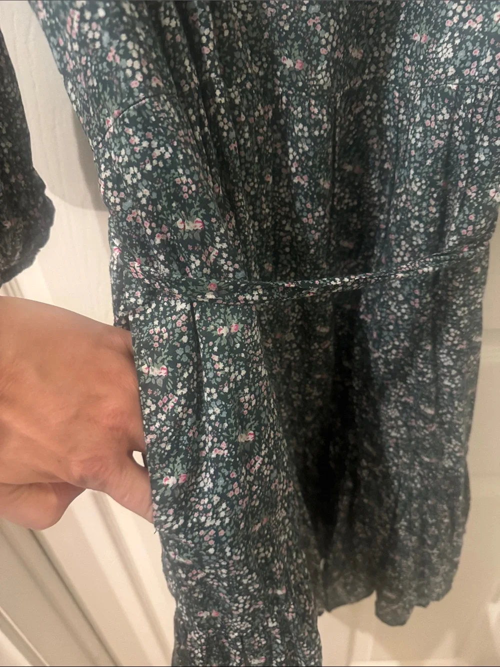 Trovata Birds of Paradis Dark Green Floral Tie-Waist Mini Dress Size Medium